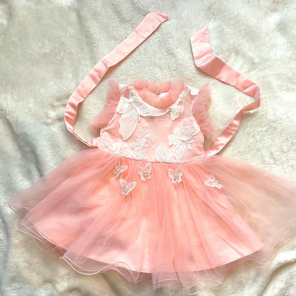 Baby girl pink formal dress with butterflies